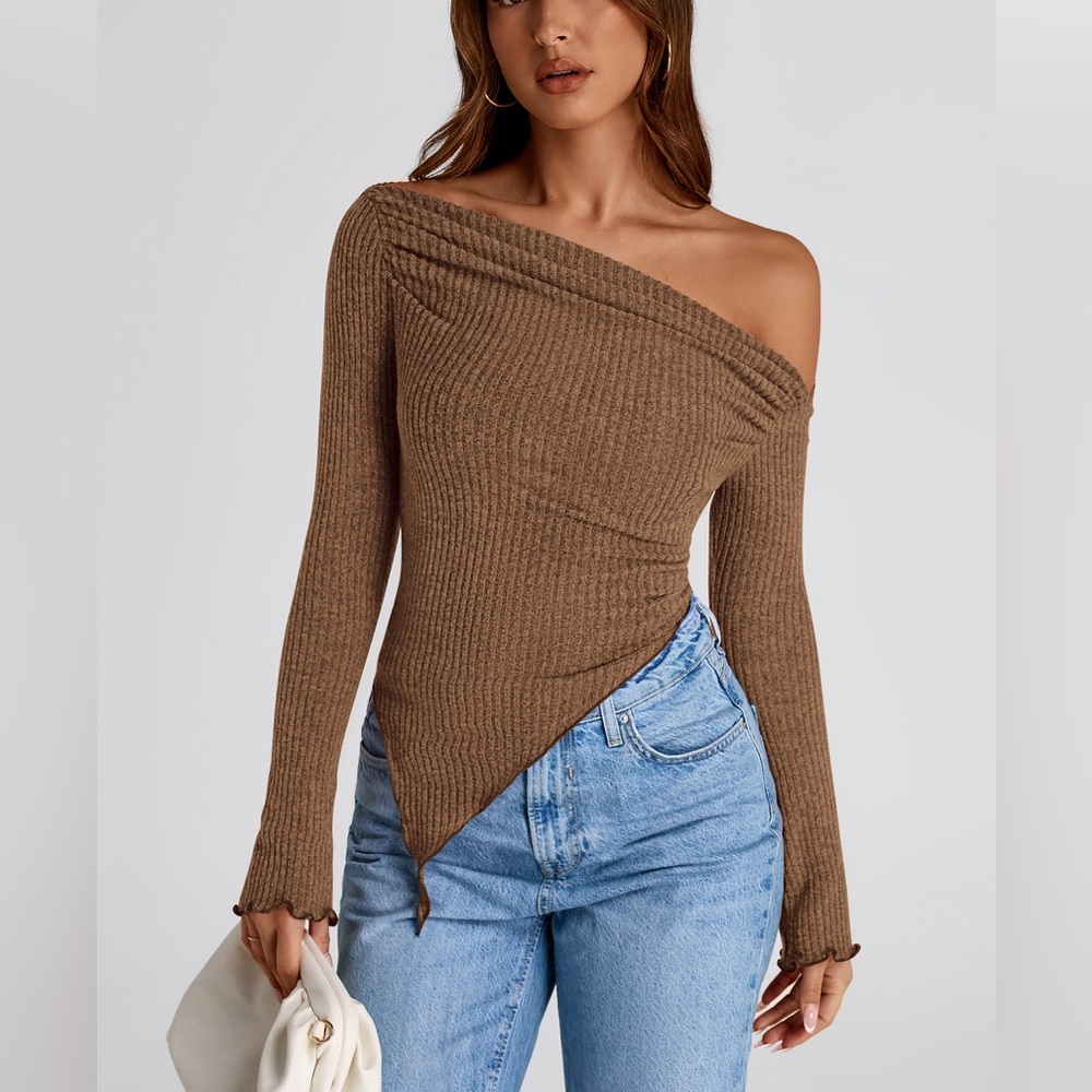 PRETTY GARDEN spring long sleeve Y2K crop top brown size M